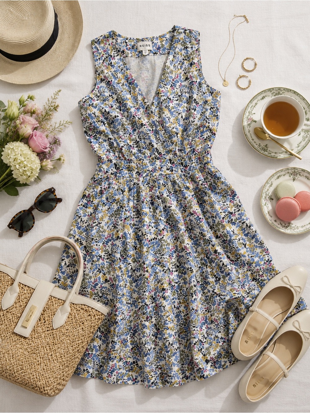 REISS Floral Dress | English Garden Sleeveless  | Cottagecore Spring Dress XS